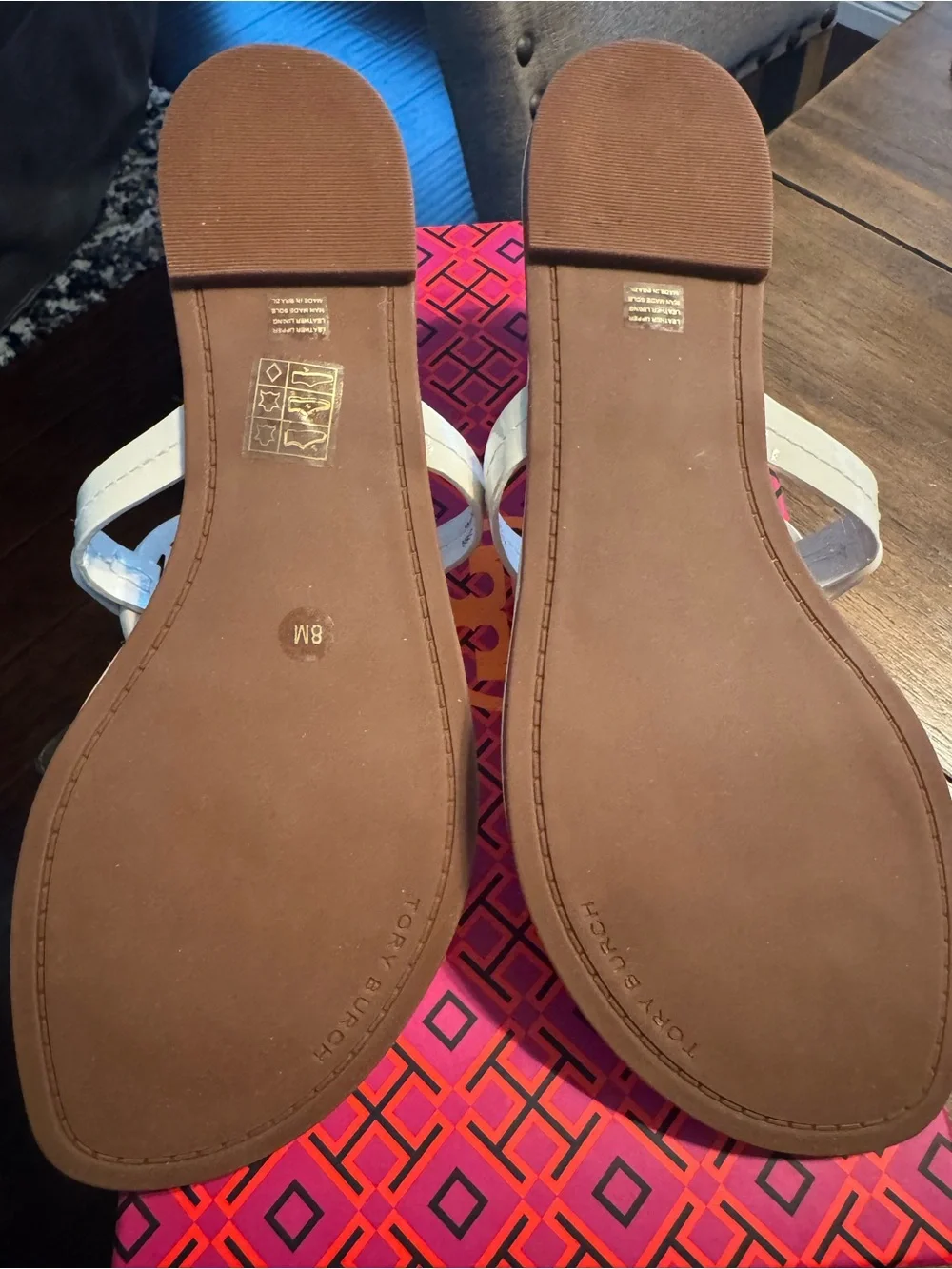 Tory Burch White Logo Cutout Thong Sandals